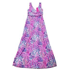 Lilly Pulitzer Sloane Maxi Dress V-neck Razberry Sea You Soon Large NWT$198